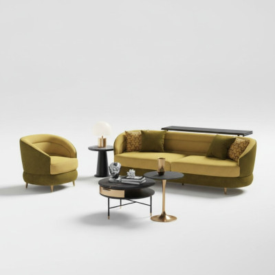 Ontwerp Bank Lounge Bankstellen Fluweel Bankstel 3+1 Zits Bank Woonlandschap Geel
