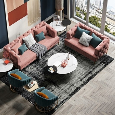 Rosa Chesterfield woonlandschap ontworpen bankstellen loungebanken 3+2 zits set.