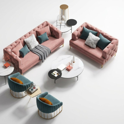 Rosa Chesterfield woonlandschap ontworpen bankstellen loungebanken 3+2 zits set.