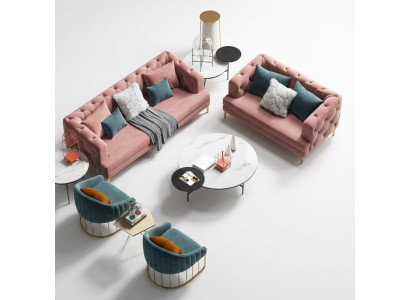 Rosa Chesterfield woonlandschap ontworpen bankstellen loungebanken 3+2 zits set.