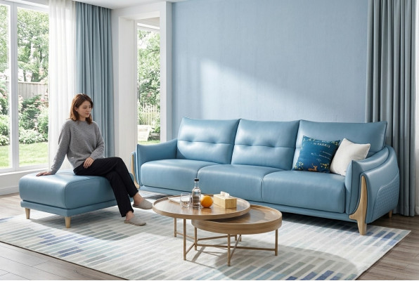 Bankstel 3-zits Modern Relax Zitmeubilair Driezits Blauw Bekleed Luxe Meubels Nieuw