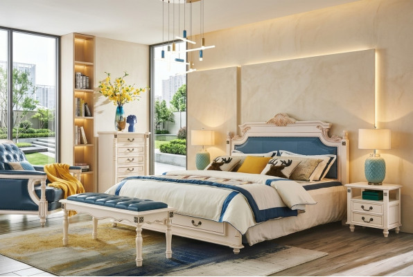 Ontwerper gestoffeerd tweepersoonsbed bedden bed slaapkamer echtelijk bed leer koloniale stijl