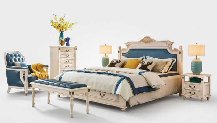 Ontwerper gestoffeerd tweepersoonsbed bedden bed slaapkamer echtelijk bed leer koloniale stijl