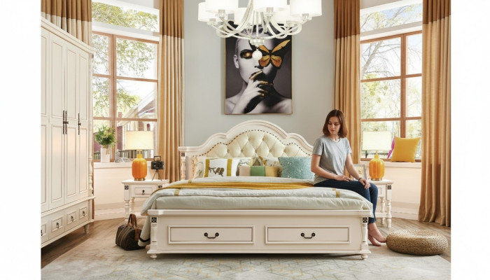 Slaapkamer set Bed Nachtkastje Kledingkast Hotel Bedden Hout Design 4-delig.