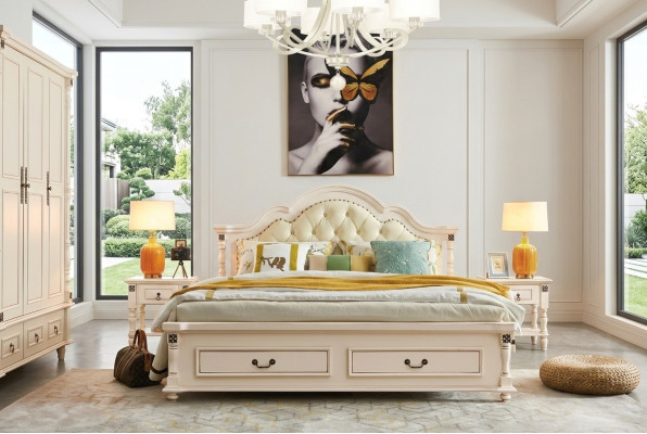 Slaapkamer set Bed Nachtkastje Kledingkast Hotel Bedden Hout Design 4-delig.