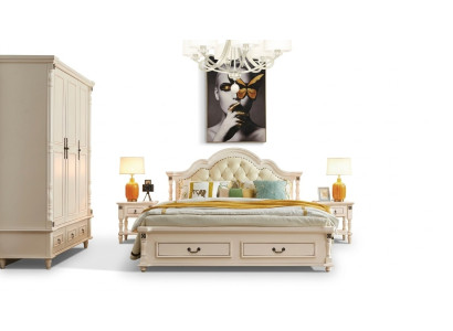 Slaapkamer set Bed Nachtkastje Kledingkast Hotel Bedden Hout Design 4-delig.