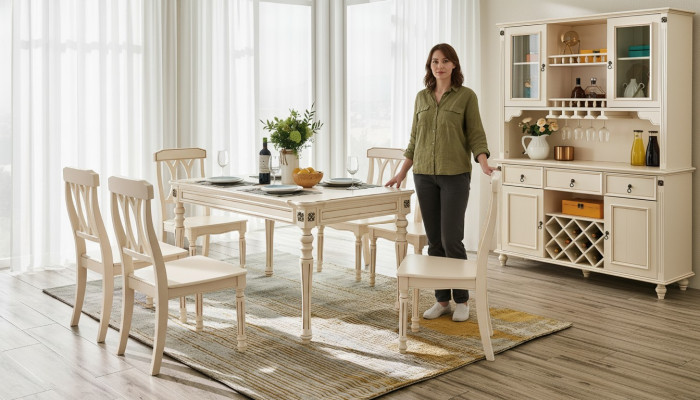 Eetkamer eettafel 6 x stoelen eetset houten keukentafelgroep 7-delig. Nieuw