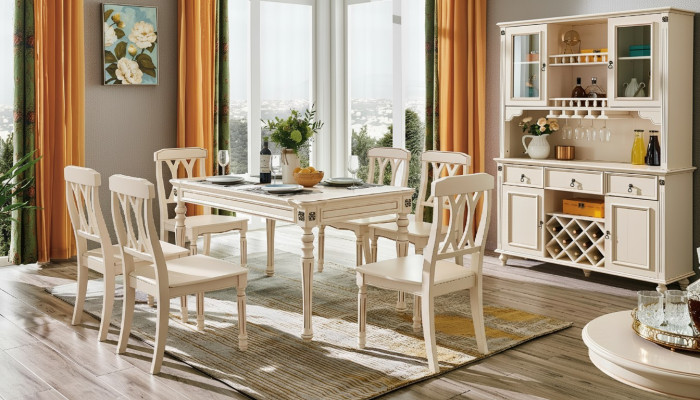 Eetkamer eettafel 6 x stoelen eetset houten keukentafelgroep 7-delig. Nieuw