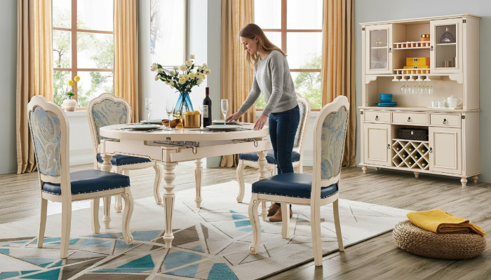 Klassieke eetkamerset tafel met 4 stoelen set stoelgroep tafels 5-delig