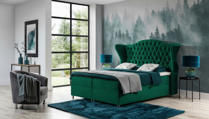 Chesterfield boxspring bedden hotelbed slaapkamer fluweel luxe meubels