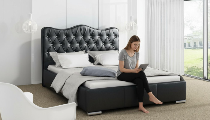 Bedframe Bedden Tweepersoonsbed Modern Bed Kunstleer Gestoffeerd Bed Zwart