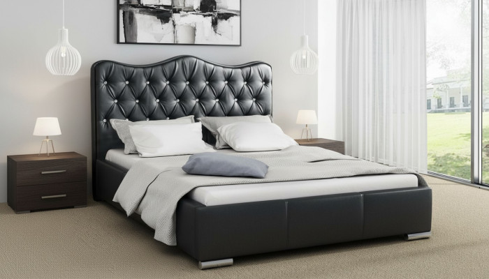 Bedframe Bedden Tweepersoonsbed Modern Bed Kunstleer Gestoffeerd Bed Zwart