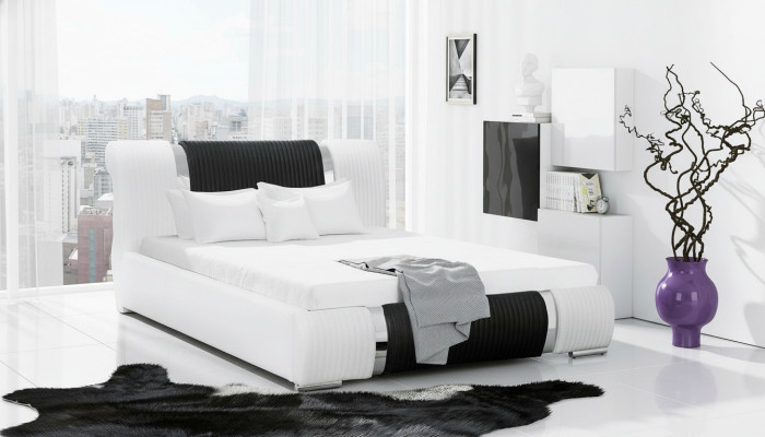 Bed Bedframe Double bed Beds Marriage bed Upholstered bed Chrome trim Furniture White