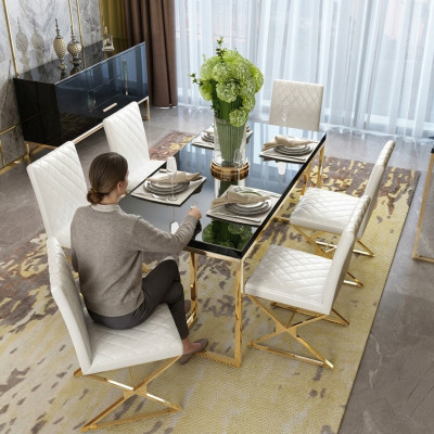 Luxe eettafel eetkamer meubels inrichting tafel metaal goud eettafels