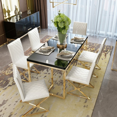 Luxe eettafel eetkamer meubels inrichting tafel metaal goud eettafels