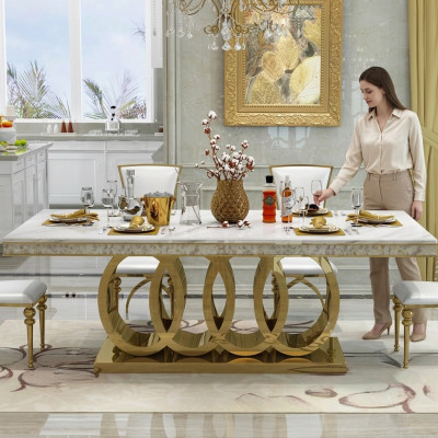 Luxe eettafel eetkamertafel metaal goud tafels eettafels meubels inrichting