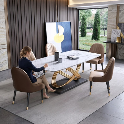 Luxe tafel van metaal Eettafel Mega Design Tafels Roestvrij staal Marmerimitatie Eettafel