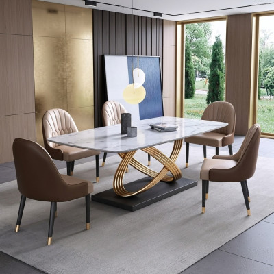Luxe tafel van metaal Eettafel Mega Design Tafels Roestvrij staal Marmerimitatie Eettafel