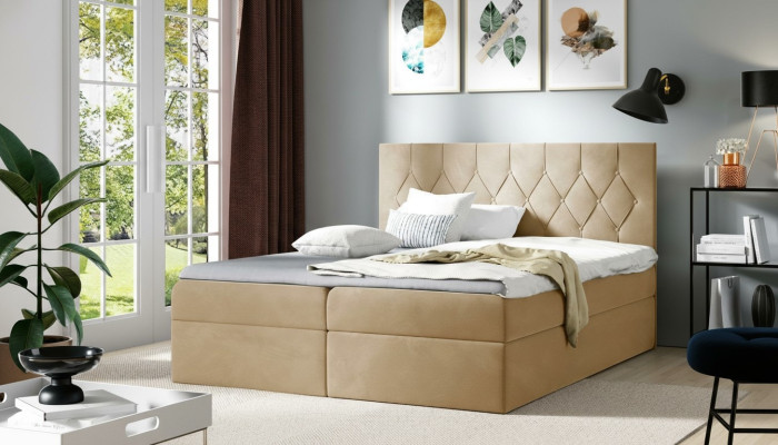 Luxe boxspring bed hotel bedden gestoffeerde functie opbergbox 180x200cm beige