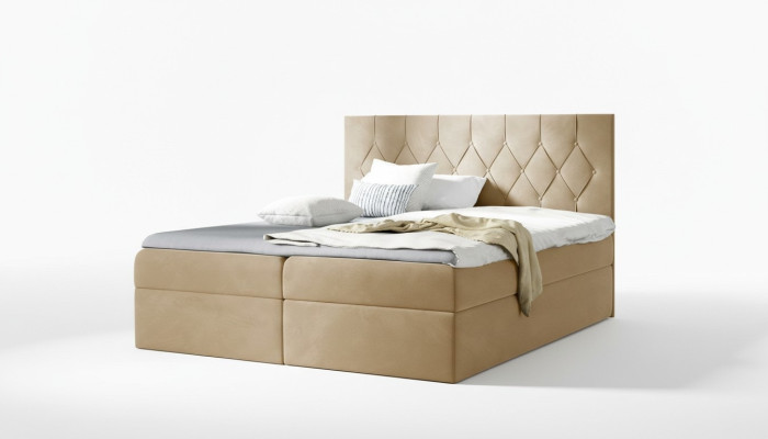 Luxe boxspring bed hotel bedden gestoffeerde functie opbergbox 180x200cm beige
