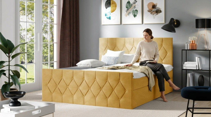 Bed met bekleding Bedden Bed Bekleding Designer Boxspring Luxe Ontwerp Geel 200x200 Nieuw
