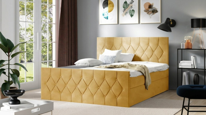 Bed met bekleding Bedden Bed Bekleding Designer Boxspring Luxe Ontwerp Geel 200x200 Nieuw