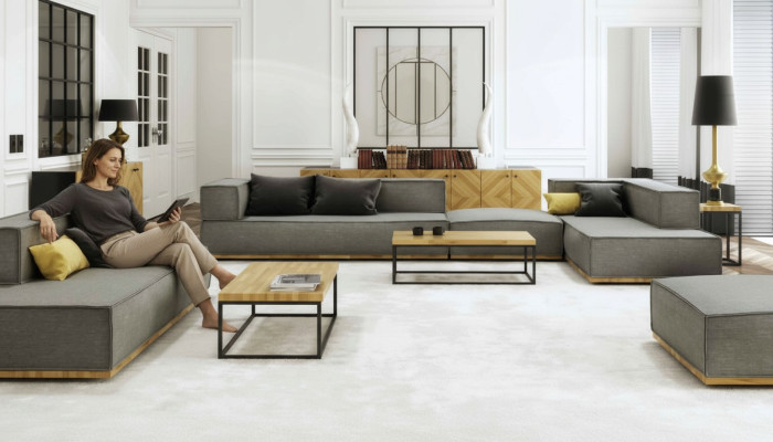 Hoekbank L-vorm Luxe bankstel Sofa Stof Banken Bekleding Zit Hoek Modern Grijs