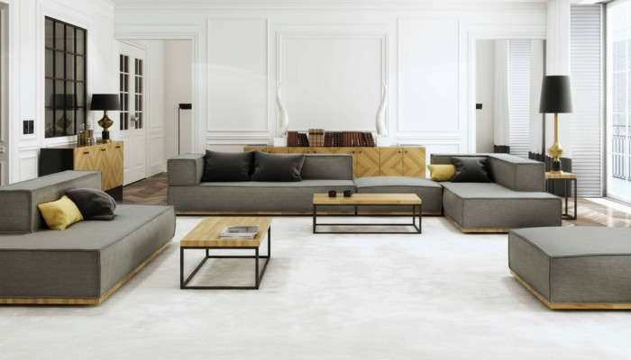 Hoekbank L-vorm Luxe bankstel Sofa Stof Banken Bekleding Zit Hoek Modern Grijs