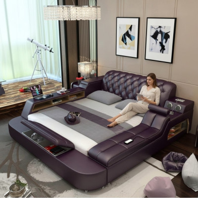 Ontwerpbed XXL Grote Bedden Lederen Hotel Bekleding 180x200 Multifunctioneel Rek