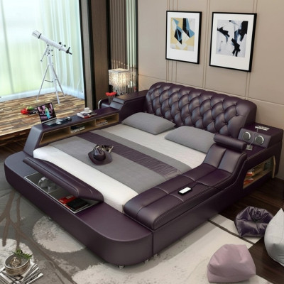 Ontwerpbed XXL Grote Bedden Lederen Hotel Bekleding 180x200 Multifunctioneel Rek