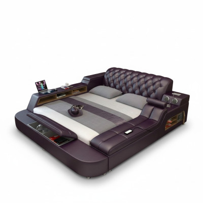 Ontwerpbed XXL Grote Bedden Lederen Hotel Bekleding 180x200 Multifunctioneel Rek