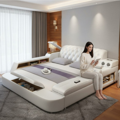 Ontwerp Multifunctioneel Bed XXL Grote Bedden Lederen Hotel Bekleding 150x200cm.