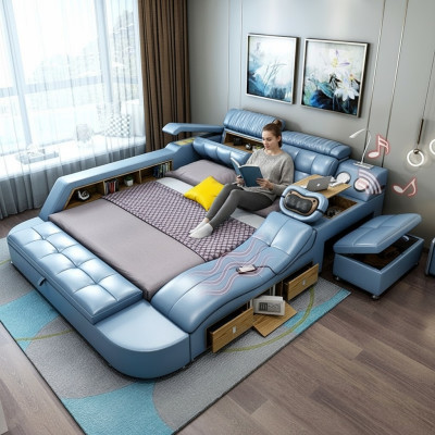 Ontwerp Bed XXL Groot Leer Hotel Bekleding 180x200 Multifunctioneel Regaal Bedden