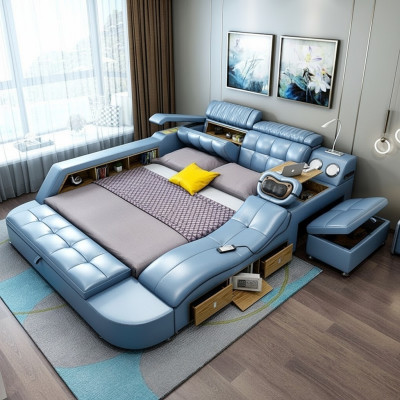 Ontwerp Bed XXL Groot Leer Hotel Bekleding 180x200 Multifunctioneel Regaal Bedden