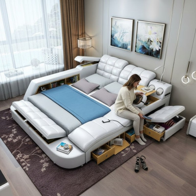 Bed dubbele planken lederen gestoffeerde bedden multifunctioneel met massagemogelijkheid Nieuw