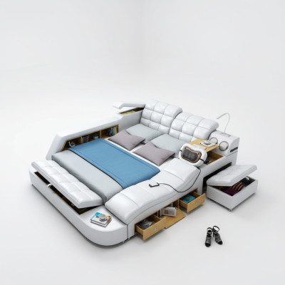 Bed dubbele planken lederen gestoffeerde bedden multifunctioneel met massagemogelijkheid Nieuw