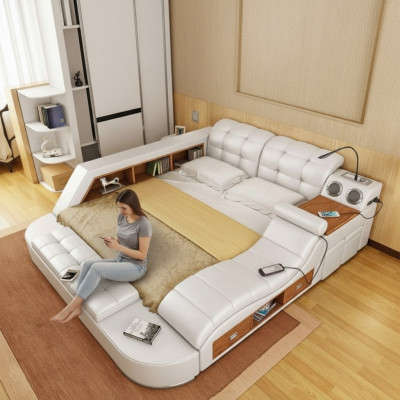 Multifunctioneel bedrek kast USB-oplaadstation dubbele lederen bedden