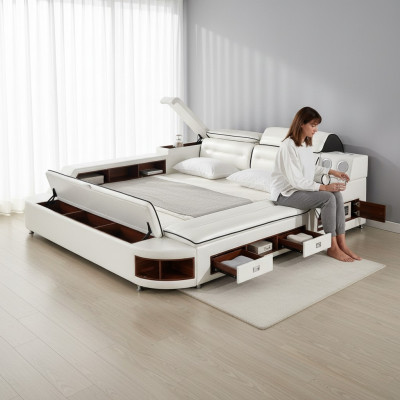 Multifunctioneel bed tweepersoons bedden hotel xxl grote gestoffeerde bedden USB-geluid