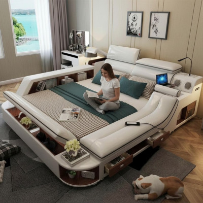 Multifunctioneel luxe bed 180x200 bed lederen bedden slaapkamer ligbed