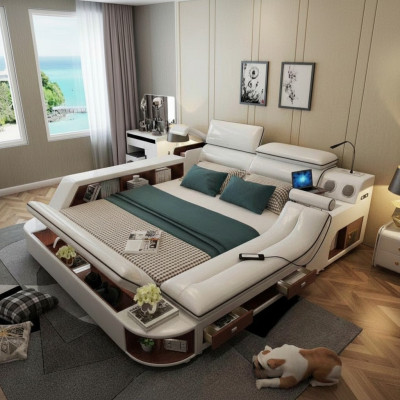 Multifunctioneel luxe bed 180x200 bed lederen bedden slaapkamer ligbed
