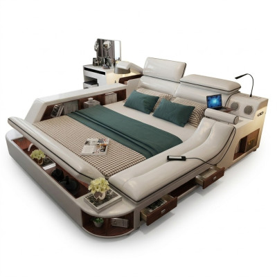 Multifunctioneel luxe bed 180x200 bed lederen bedden slaapkamer ligbed