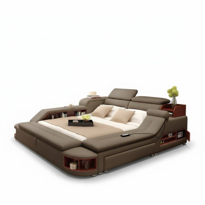 Modern Hotel Multifunction USB Sound Double Design Leather Bed Upholstery