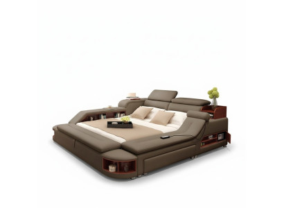 Modern Hotel Multifunction USB Sound Double Design Leather Bed Upholstery