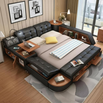 Bedden Moderne Hotel Multifunctionele Ligstoel Dubbel Luxe Design Lederen Bed.