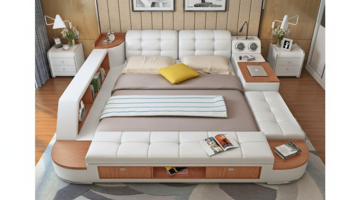 Multifunctionele slaapkamer ligplanken Luxe leren bedden 180x200