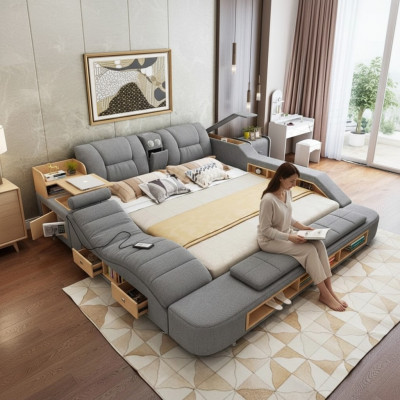 Ontwerp leren bedden Hotel Dubbel Nieuw Multifunctioneel bed Bluetooth-luidsprekers