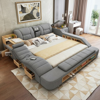 Ontwerp leren bedden Hotel Dubbel Nieuw Multifunctioneel bed Bluetooth-luidsprekers