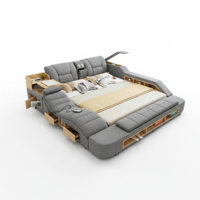 Ontwerp leren bedden Hotel Dubbel Nieuw Multifunctioneel bed Bluetooth-luidsprekers