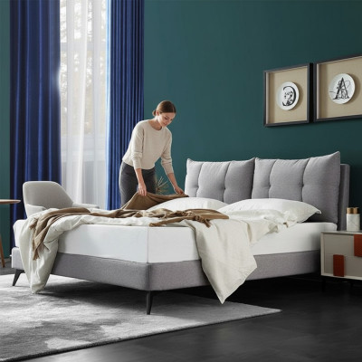 Tweepersoons Hotelbed Bedden Beige 180x200 Slaapkamer Lederen Bekleding Design