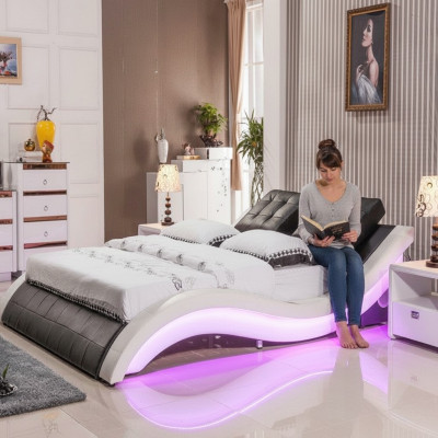 Luxury bed design beds Digital LED bedroom furniture Leather Double